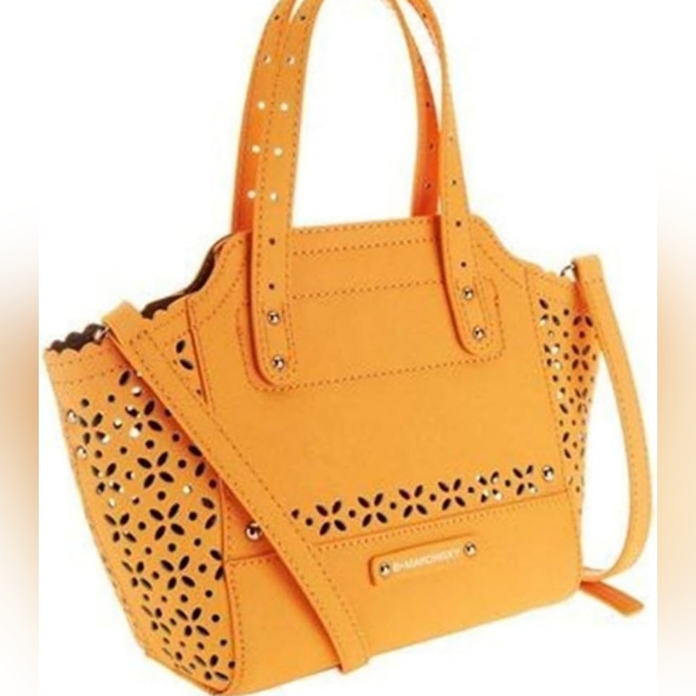 B. Makowsky - Saffiano Perforated Leather - Mini Tessa Crossbody – Orange
